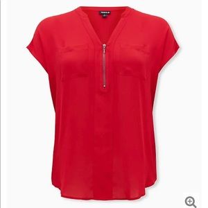 Torrid size 5 Red Zip Front Chiffon Blouse